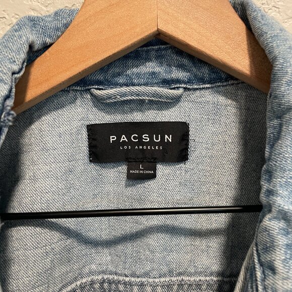 PACSUN Lightwash Rose Embroidered Jean Jacket Large - Picture 4 of 6